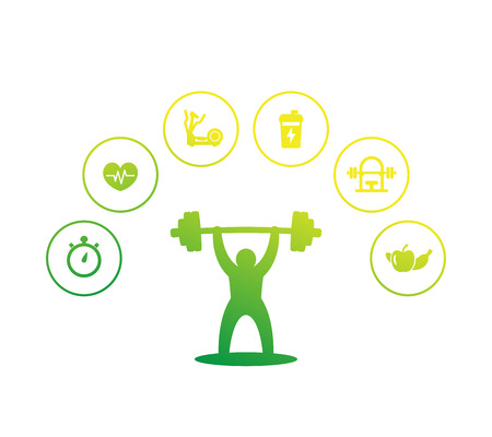 Fitness and training, gym and workout iconsのイラスト素材