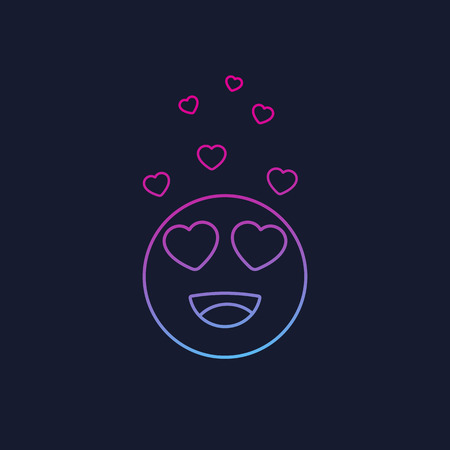 Happy emoji with hearts as eyes, line vectorのイラスト素材