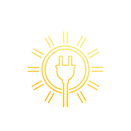 Solar energy, sun and electric plug, linear iconのイラスト素材