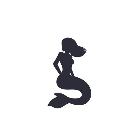 mermaid silhouette isolated on white, vector artのイラスト素材