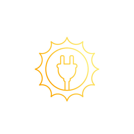 Solar energy, sun and electric plug, line icon on whiteのイラスト素材