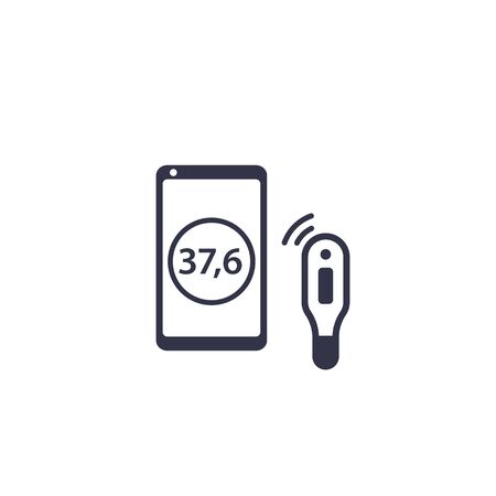 Medical smart thermometer and smartphone vector icon on whiteのイラスト素材