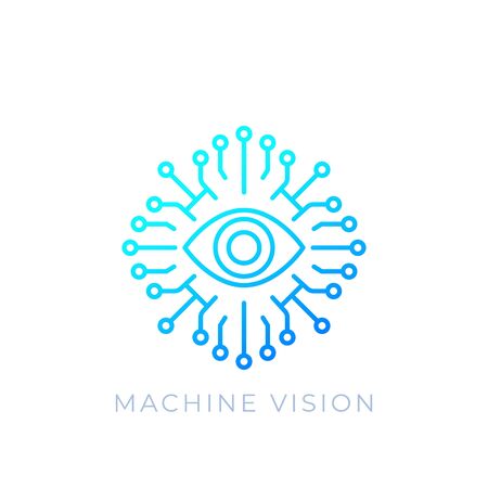 Machine vision, AI concept, vector line iconのイラスト素材