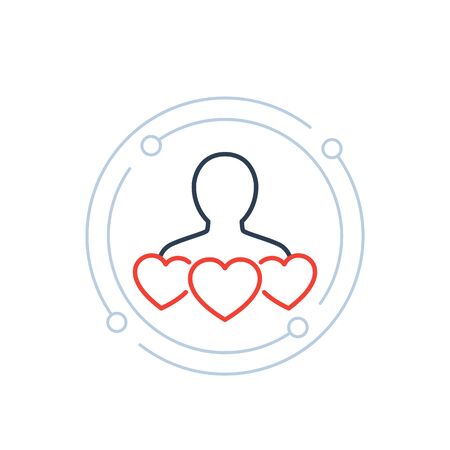 customer retention, client satisfaction icon with hearts, line vectorのイラスト素材