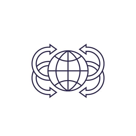 Globe with arrows vector line iconのイラスト素材