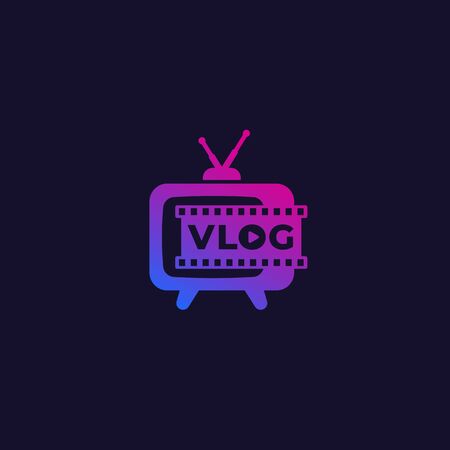 Vlog with old tv, vectorのイラスト素材