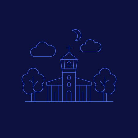 church with belfry vector art, linear styleのイラスト素材