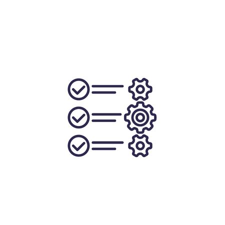 check list with gears, vector line iconのイラスト素材