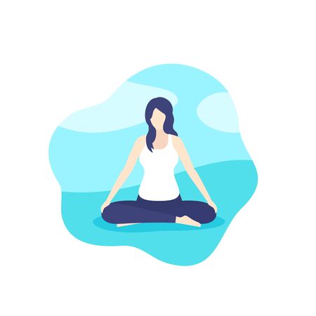 yoga, pregnant girl meditates in parkのイラスト素材