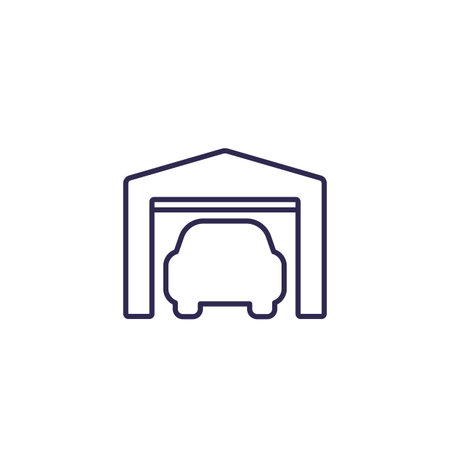 Garage and car icon, lineのイラスト素材