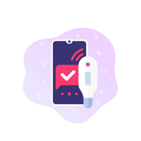 Medical smart thermometer and phone, vector iconのイラスト素材