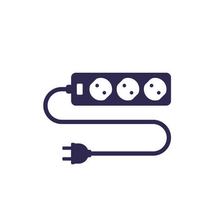 power outlet with cable and plug, icon on whiteのイラスト素材
