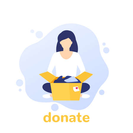 donation concept, girl and box, vectorのイラスト素材