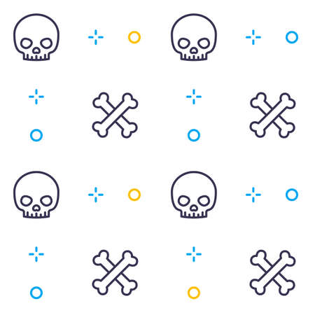 pattern with skull and bones, linear designのイラスト素材