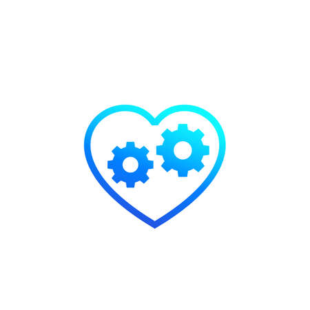 biotechnology icon with heart and cogwheels, vectorのイラスト素材