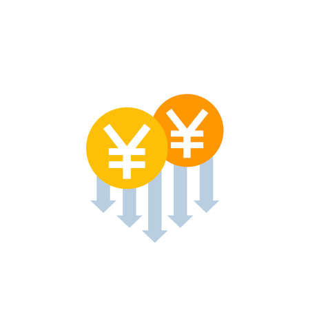 cost reduction icon with yuan, flat vectorのイラスト素材