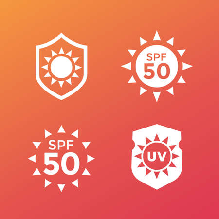sun block, protect from uv radiation, SPF 50 iconsのイラスト素材