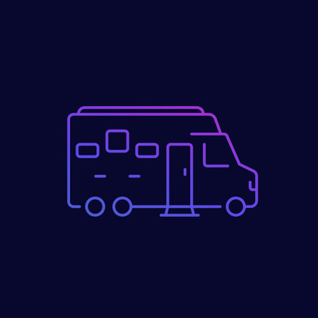 camper, camping van thin line iconのイラスト素材