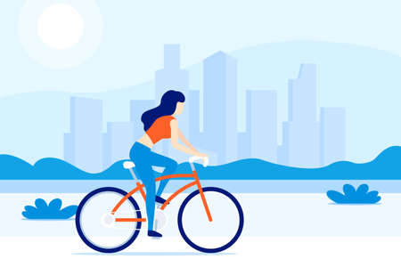 girl riding a bicycle in the city, vectorのイラスト素材