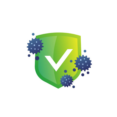 antibacterial protection icon, shield and bacteria vectorのイラスト素材