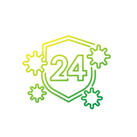 24 hours virus, antiviral protection line iconのイラスト素材