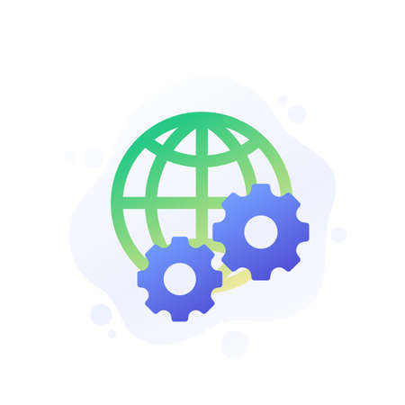 globe and gears icon, vectorのイラスト素材