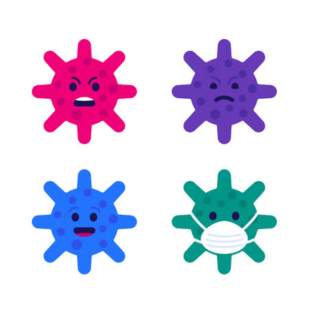 virus vector emoji set, angry and scared virusesのイラスト素材