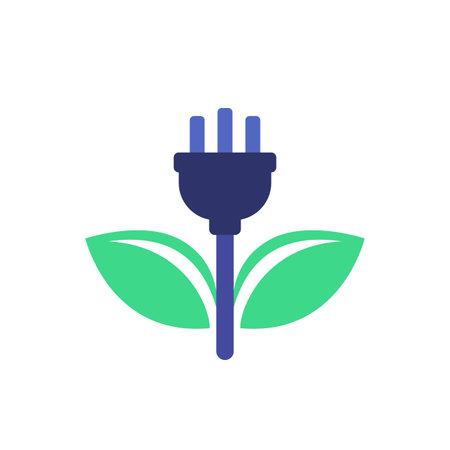 electric plug and green leaves vector icon