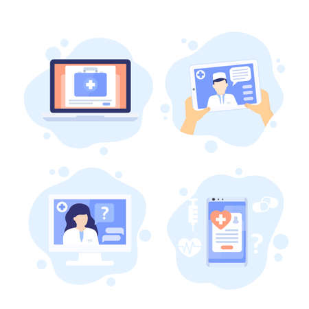 Online medical consultation, chat with medic, online doctor, medical app, vectorのイラスト素材