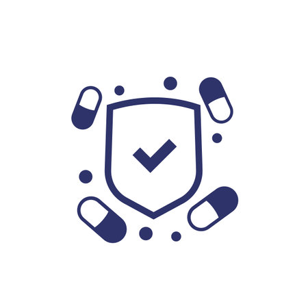 antiviral medicine, pills icon on whiteのイラスト素材
