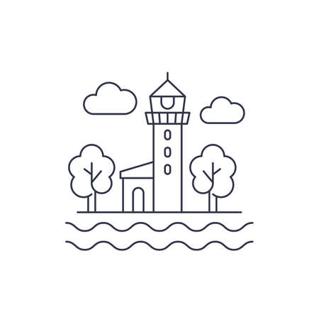 lighthouse line icon on whiteのイラスト素材