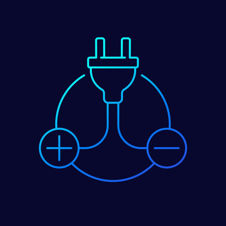electric plug and plus, minus signs, line vector icon