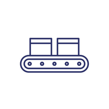 conveyor and boxes line icon on whiteのイラスト素材