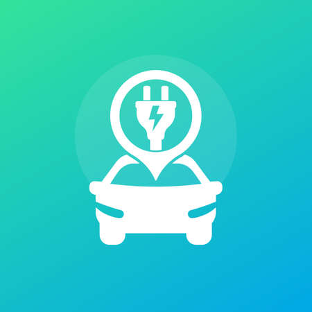 electric car and plug, green transport iconのイラスト素材