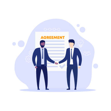 agreement, men in suits shaking hands, vector illustrationのイラスト素材