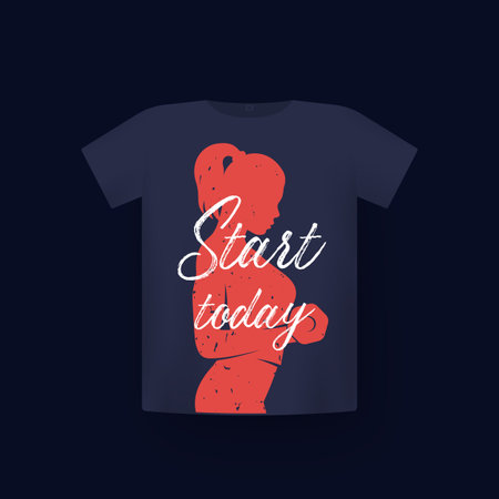 Start today, fitness girl training, t-shirt print on mockupのイラスト素材