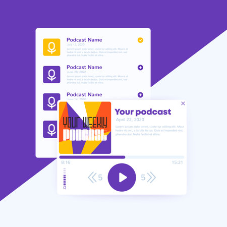 Podcast player with playlist, ui design, vector interfaceのイラスト素材