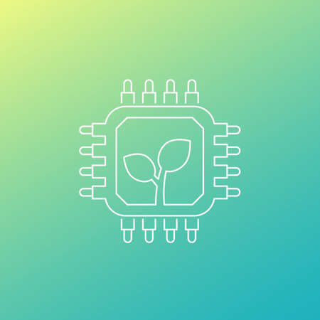 green technology line icon with chipset and plantのイラスト素材