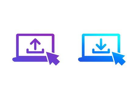 upload and download icons with laptop