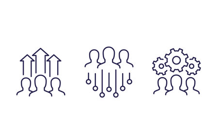 team growth and development line icons