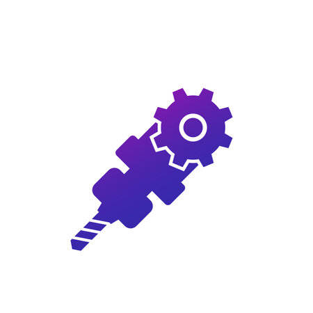 CNC machine service, icon with drill and gearのイラスト素材