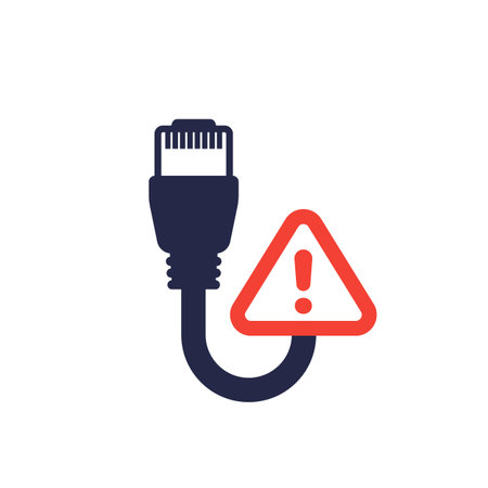 ethernet cable and warning sign, vector icon