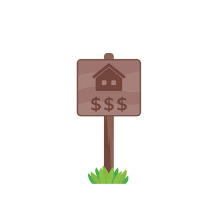 House for sale wooden sign, real estate vectorのイラスト素材