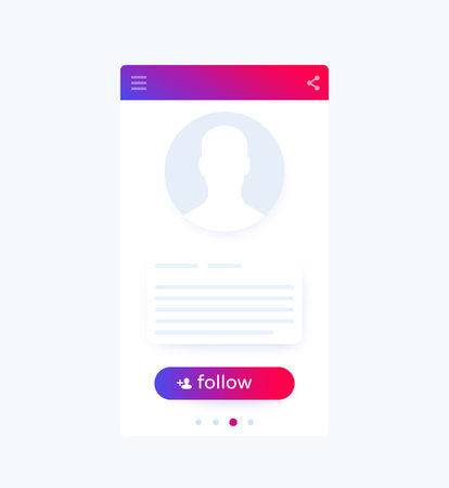 follow button on mobile screen, ui design vectorのイラスト素材