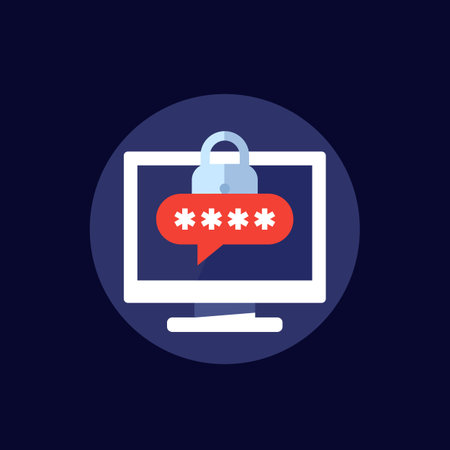 computer with password access icon, flat style