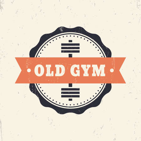 Old Gym Vintage Grunge emblem with barbell, vector illustrationのイラスト素材