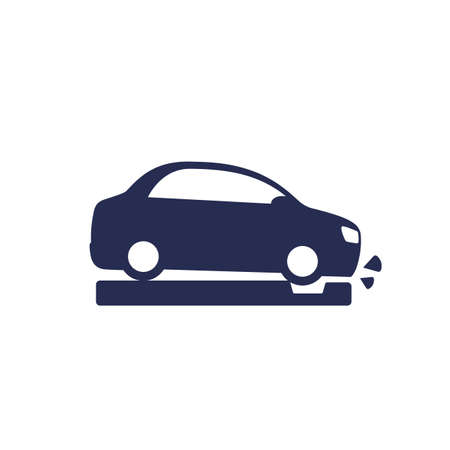 pothole icon with a car on whiteのイラスト素材