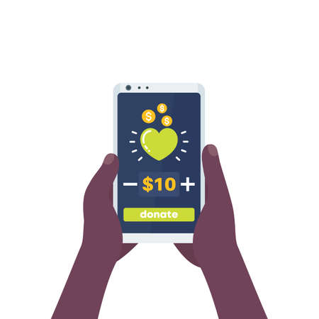 Donation app, smart phone in handsのイラスト素材