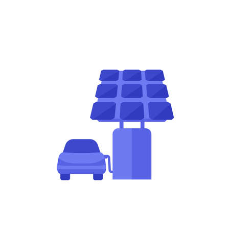 charging station for electric cars with solar panel, vector iconのイラスト素材