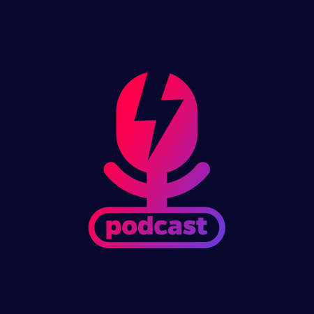 podcast logo design with a mike, vectorのイラスト素材